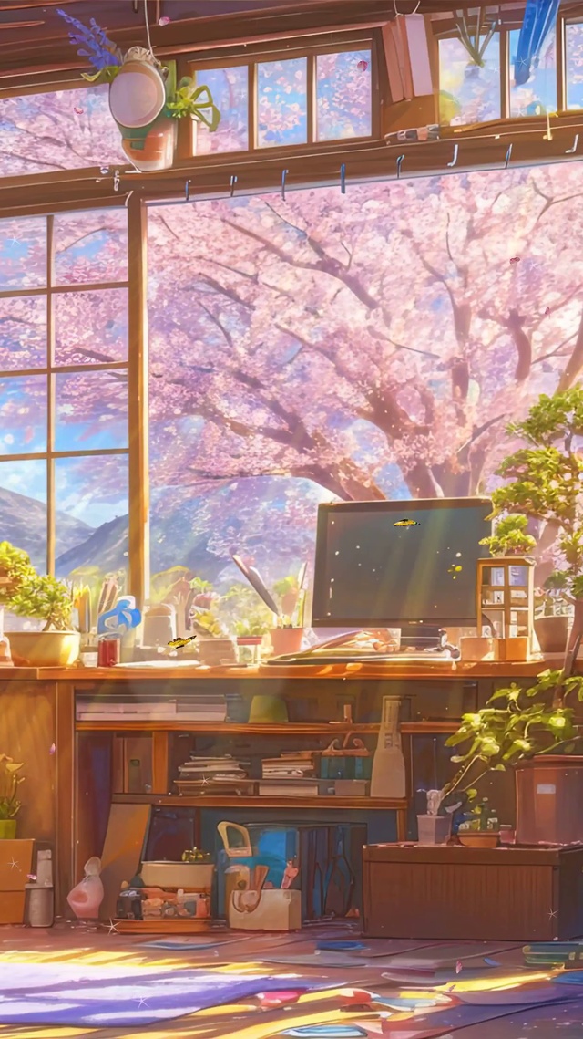 樱花树木房屋