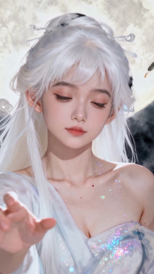 古风白发月神桂花蝶绕的治愈瞬间