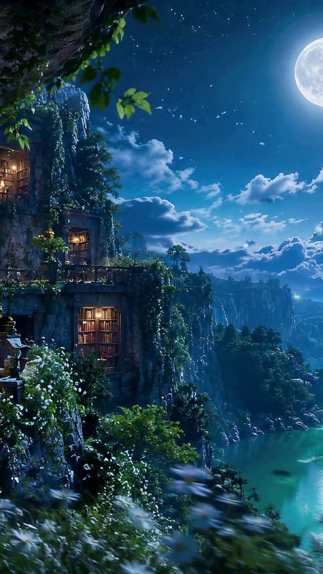 月夜溪畔静景