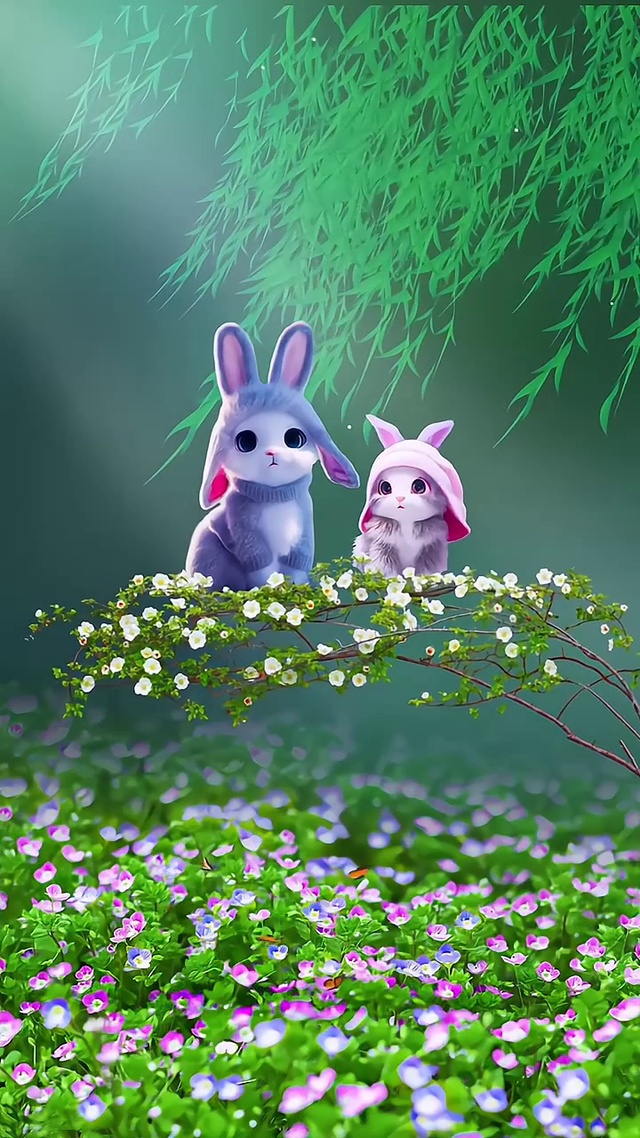 两只小兔荡秋千