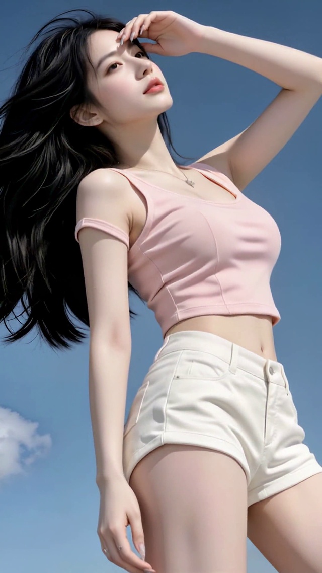 晴空下的清纯美女