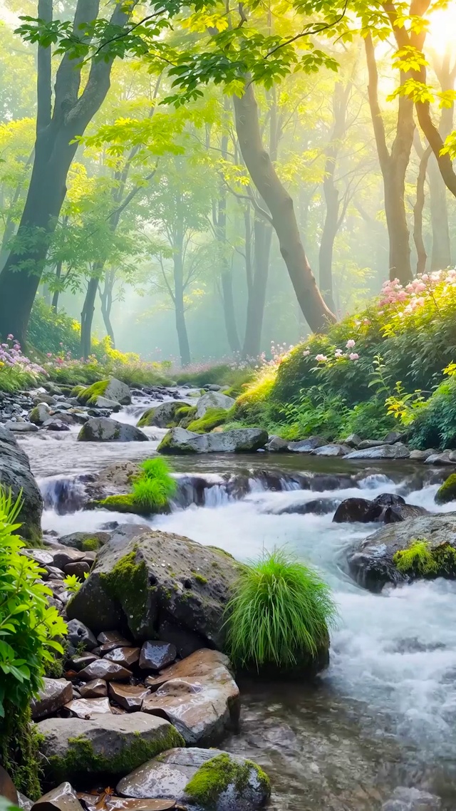 幽静护眼绿林溪流