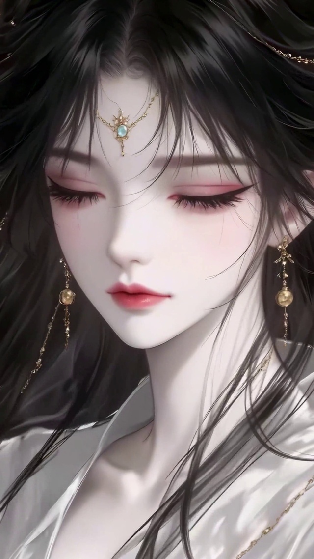 古风黑白水墨少女