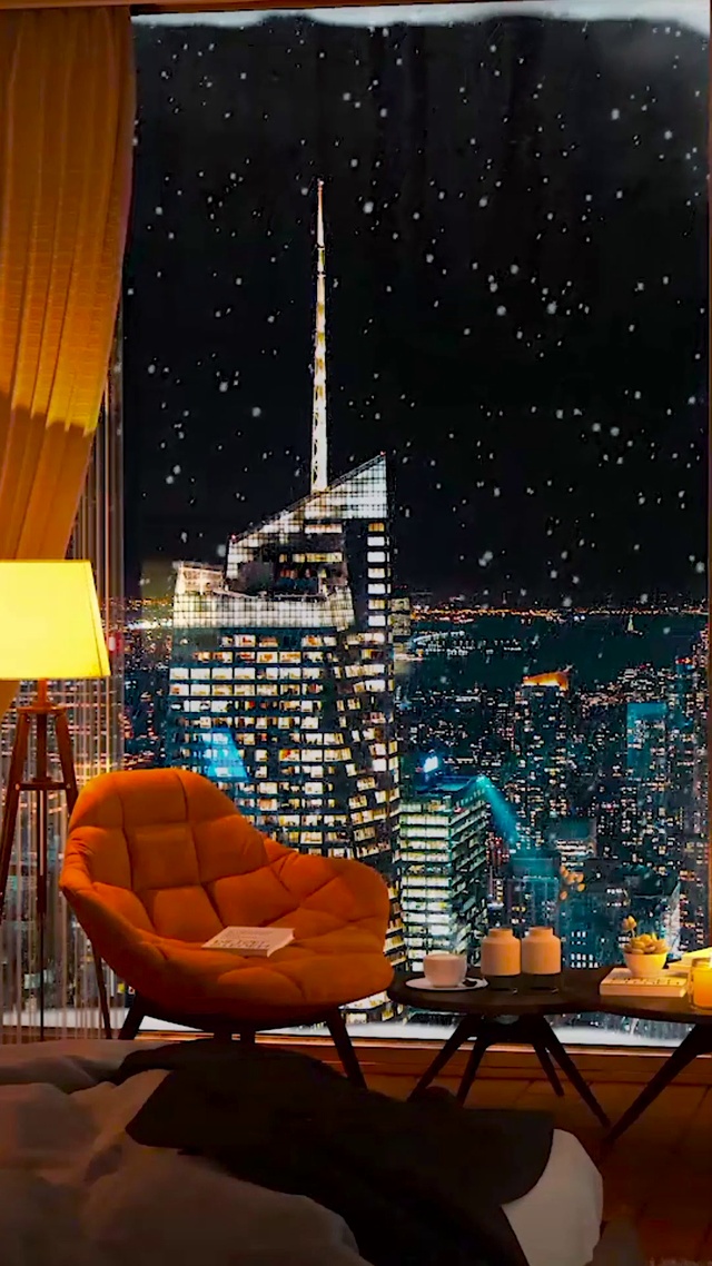 唯美冬日雪天温馨房间