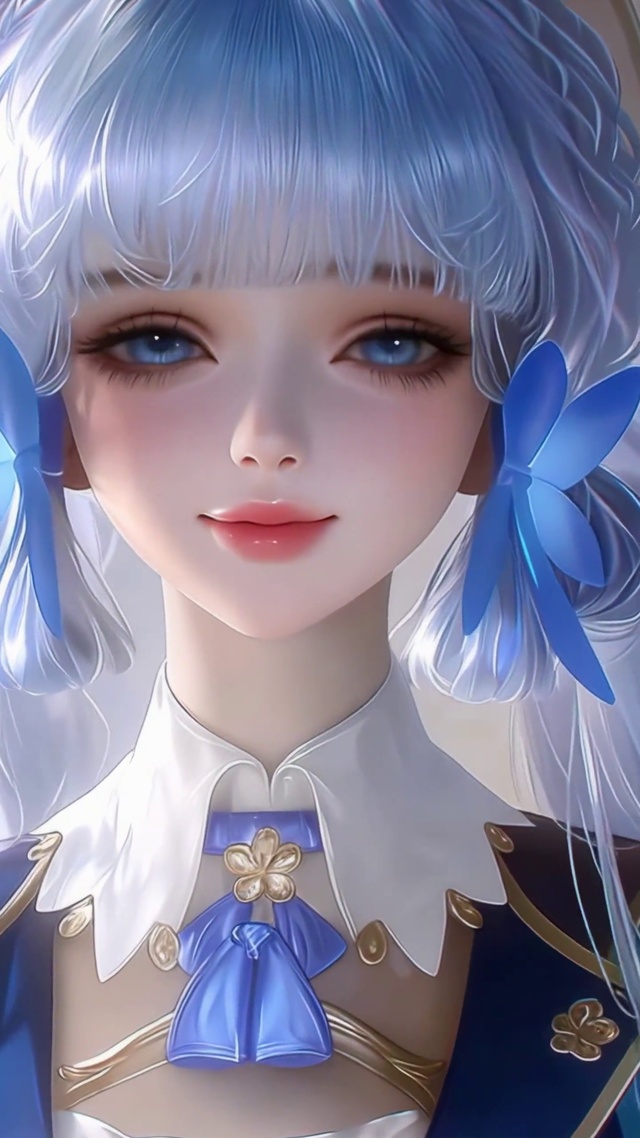 窗边柔光里的蓝发少女