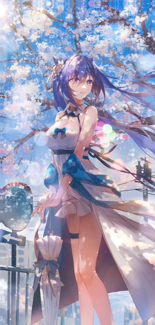紫色樱花树下的少女