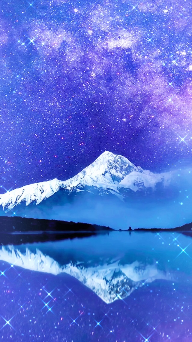 唯美雪山夜晚星空