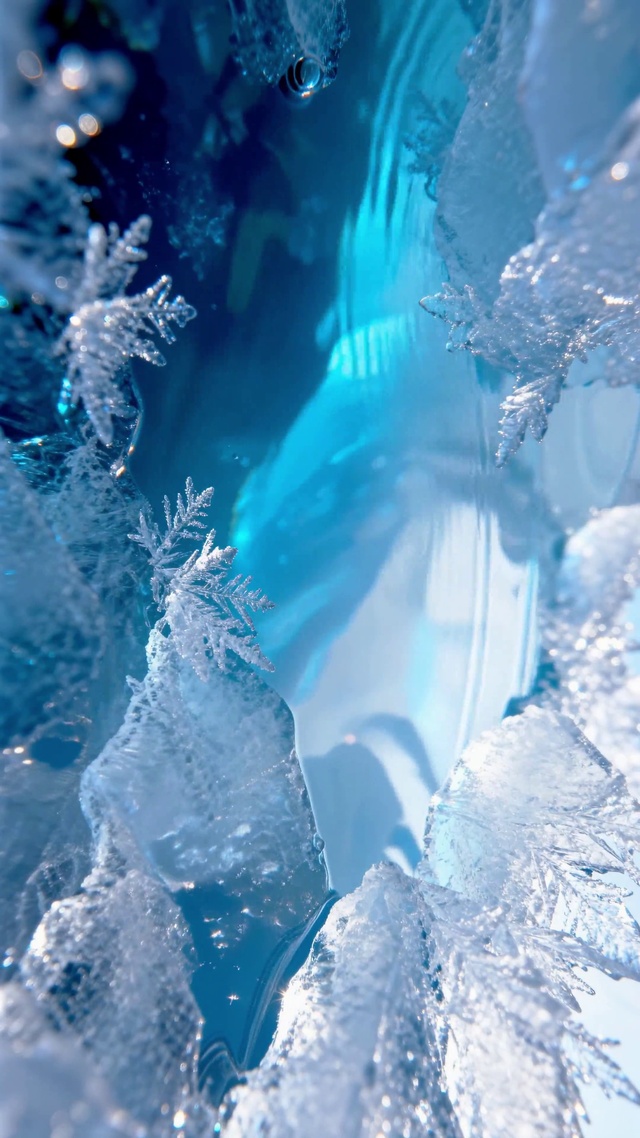 清透冰晶蓝水唯美风景