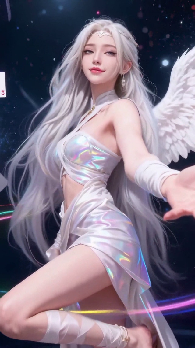 星空白发纸牌美女