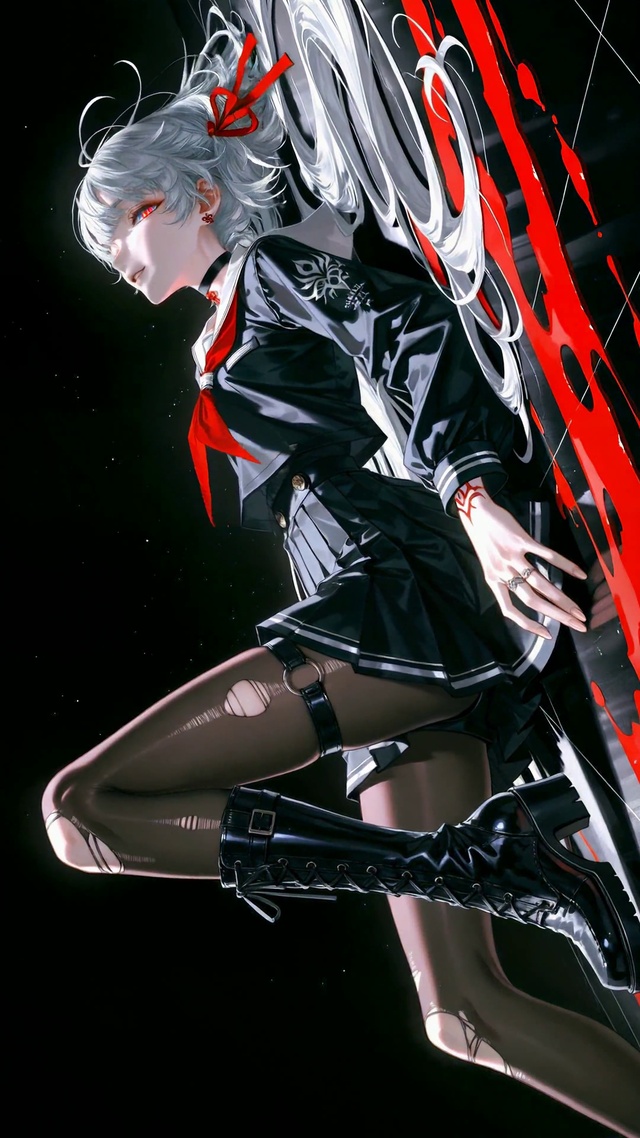 银发暗黑水手服长腿少女