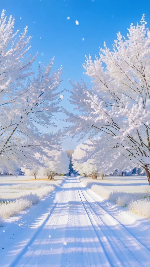 唯美冬季下雪天小道