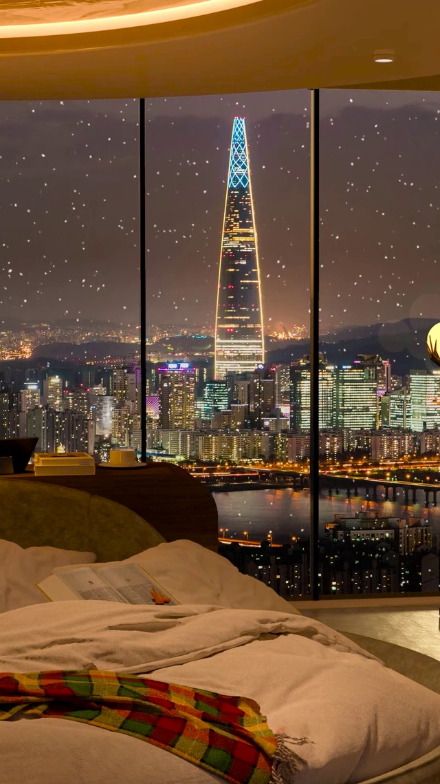繁华都市夜景温馨卧室