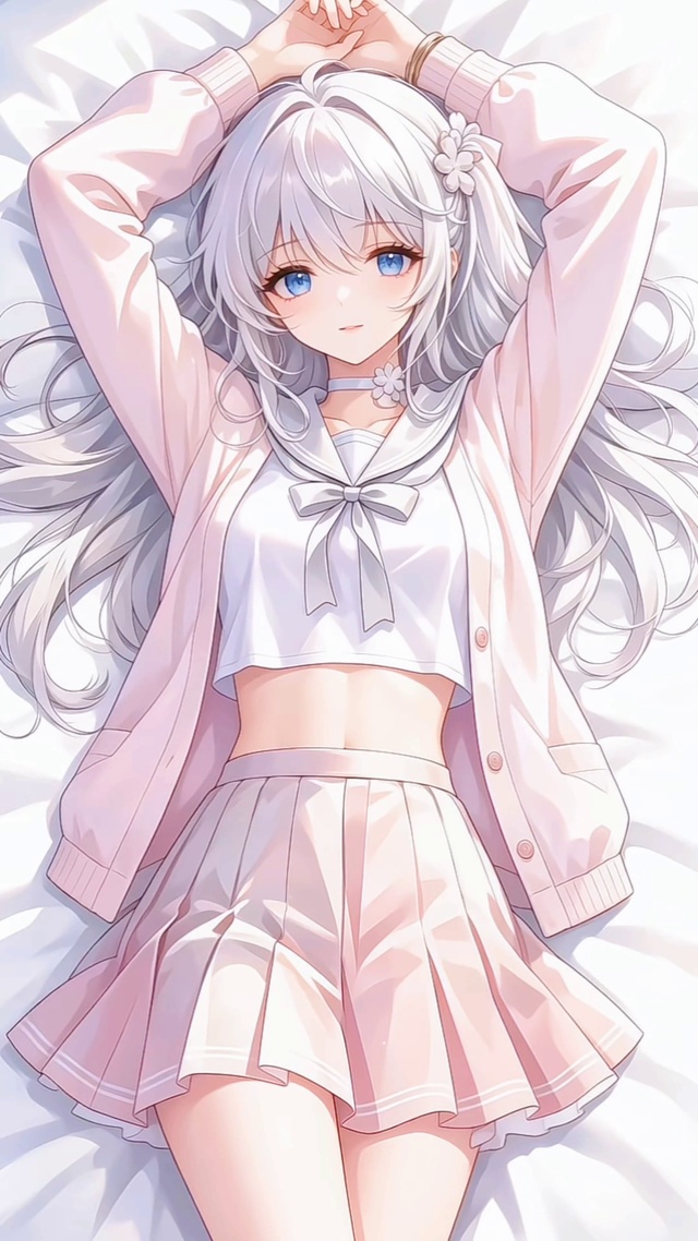 晨光里的粉白JK少女