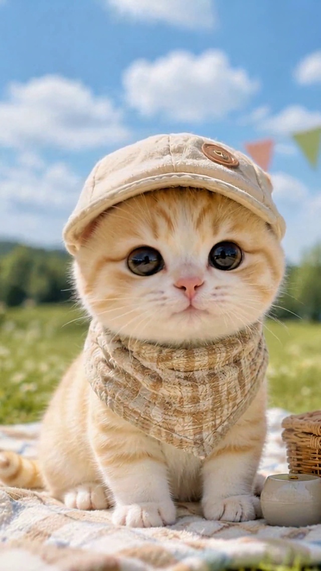 户外野餐可爱小橘猫