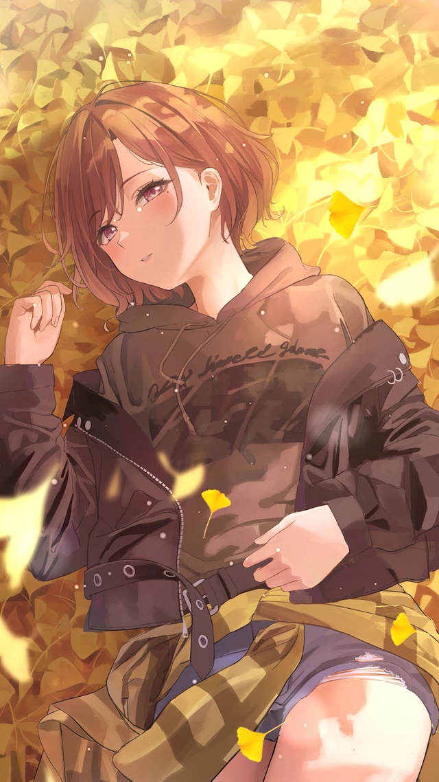 晚秋银杏叶落女孩