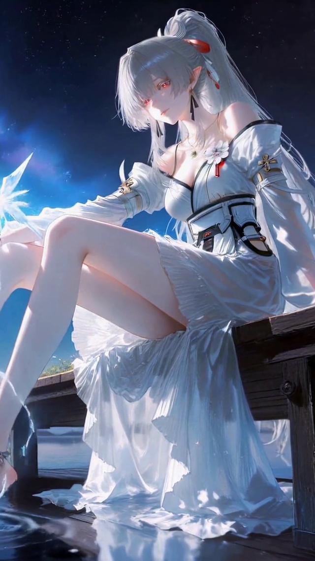星空湖畔银发少女绯雪