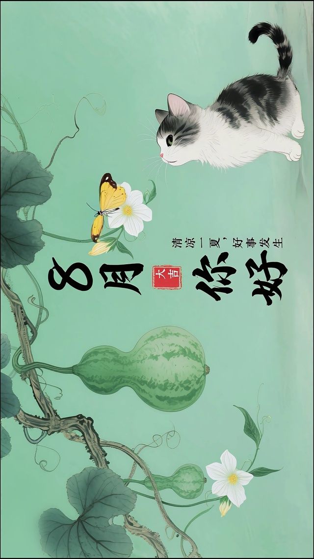 水墨风-小猫与蝶的8月藤