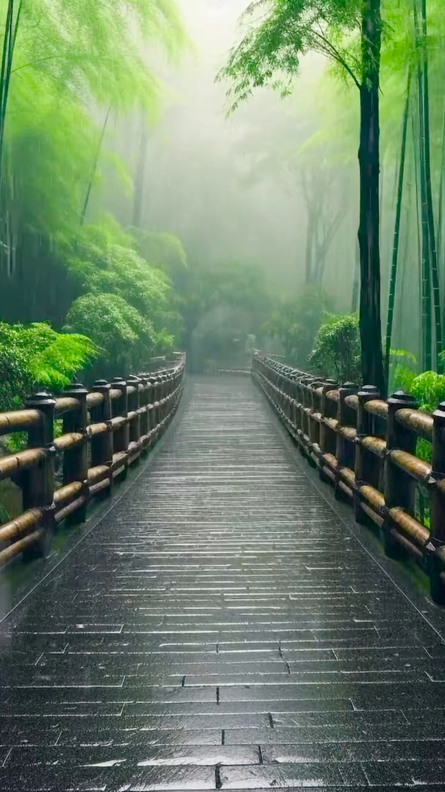 幽静雨天竹林