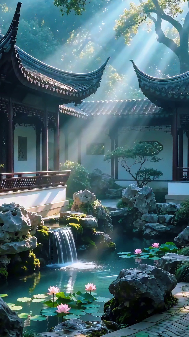 亭台楼阁流水花