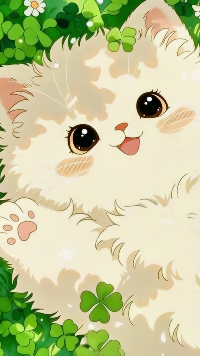 躺在草地上的快乐小奶猫