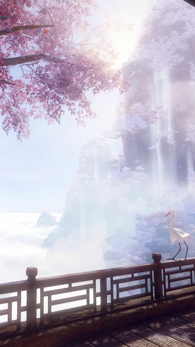 古风雪天山水阁楼