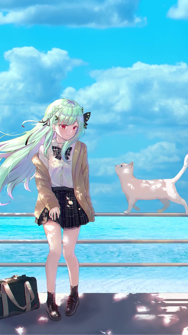 海边女孩与小萌猫