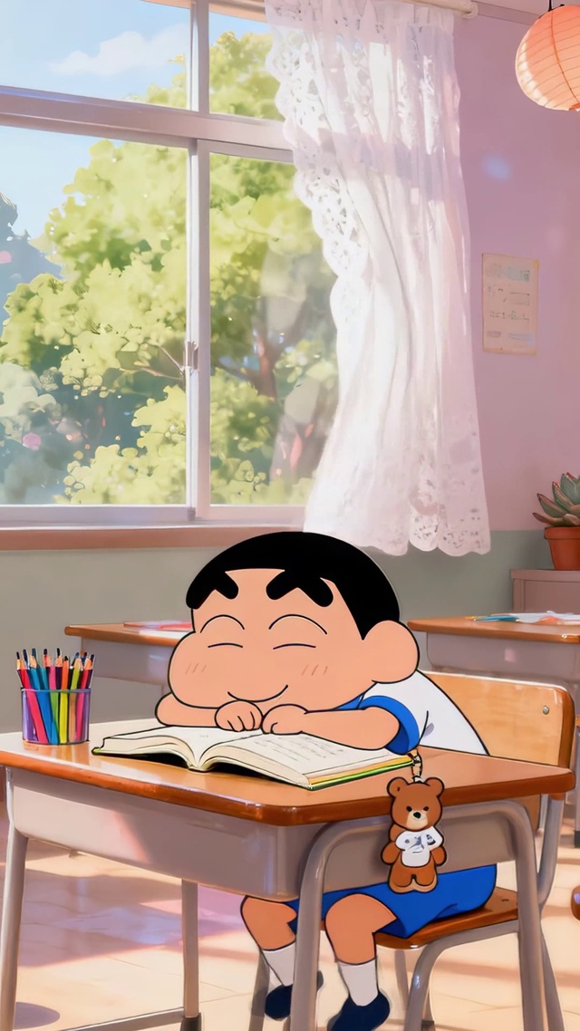 蜡笔小新趴桌上睡