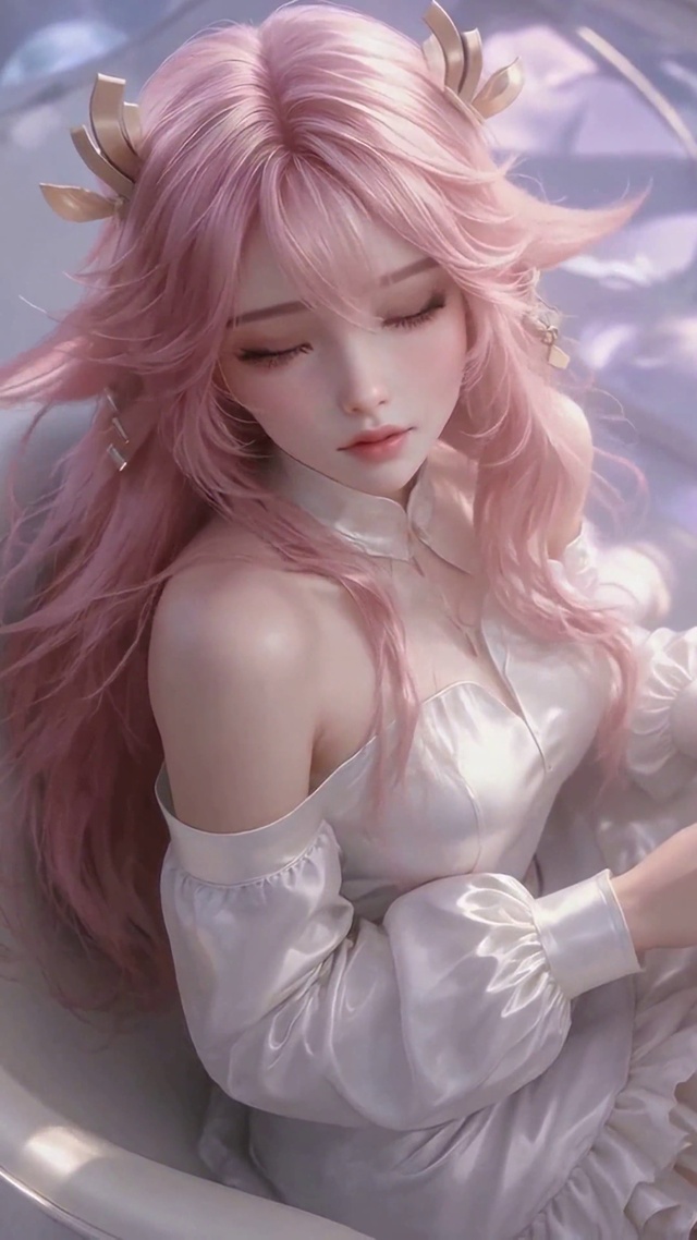 粉发窗边阅读少女八重神子
