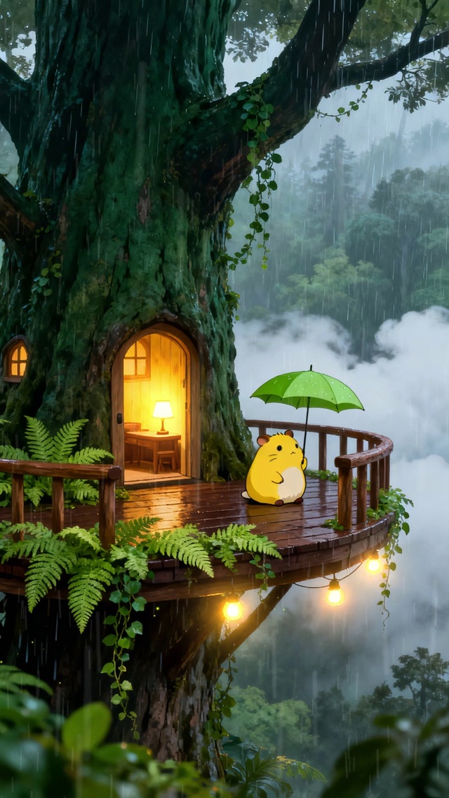 雨幕治愈树屋