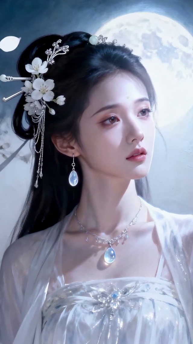 月夜樱花下古风美女