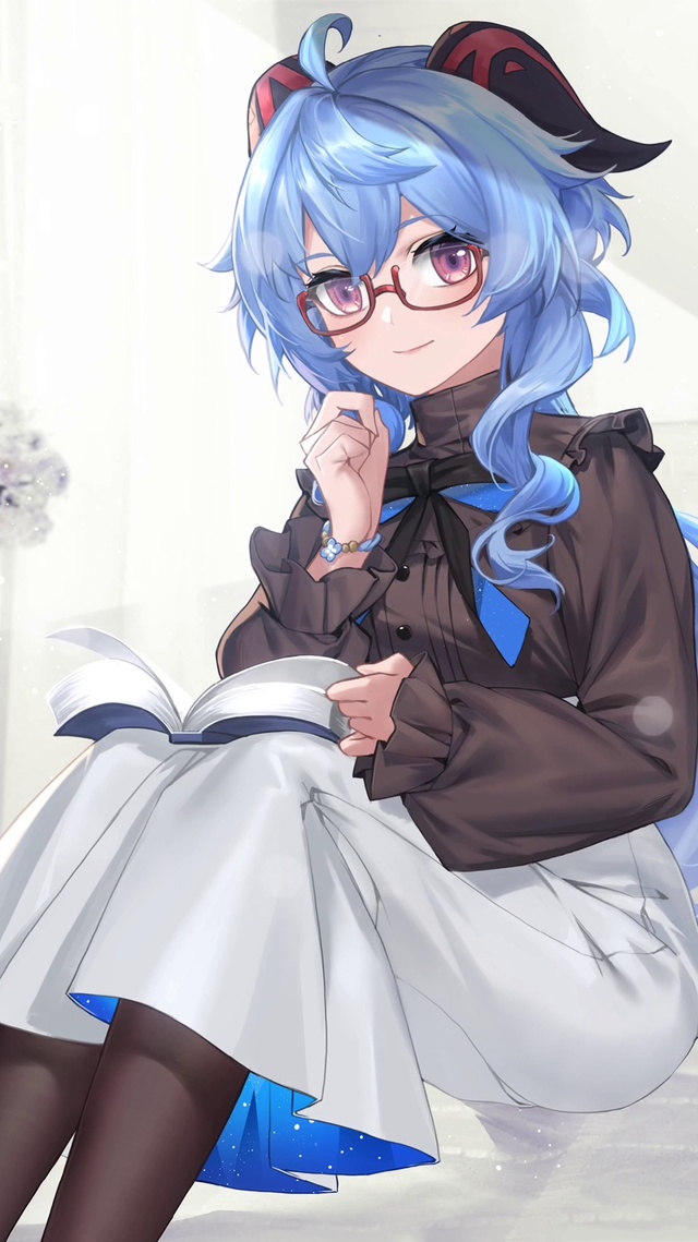 专心学习的甘雨4k