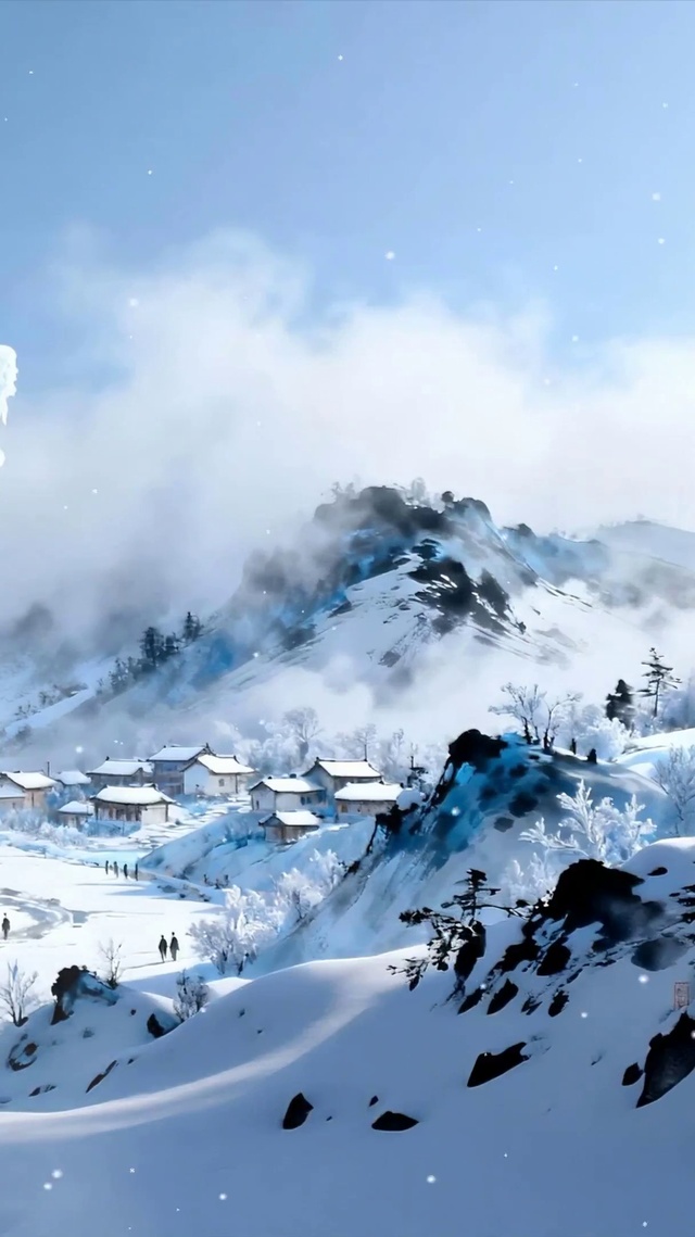 雪景树木房屋
