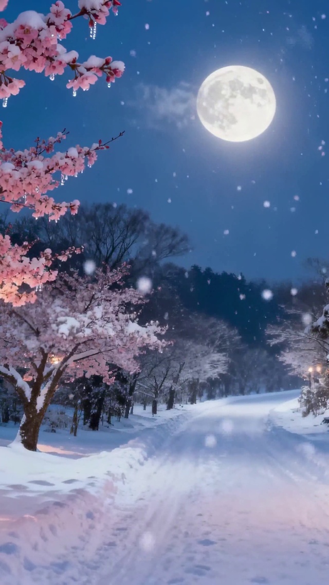 雪夜樱花小径