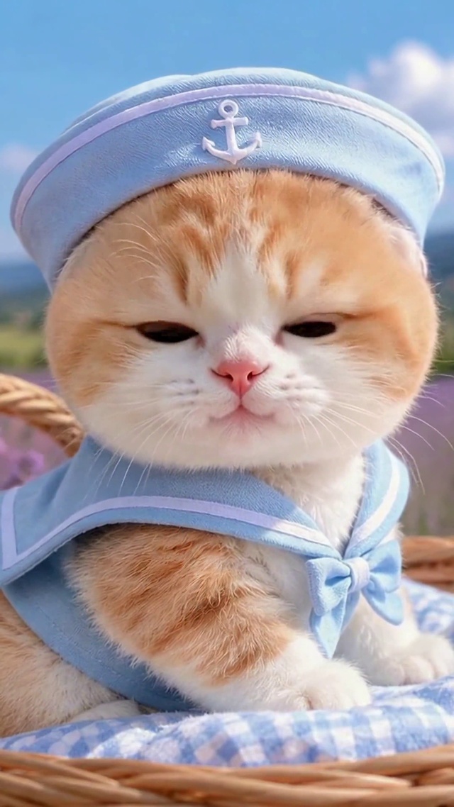 熏衣草花田的可爱小橘猫