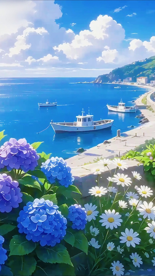 唯美海岸绣球花