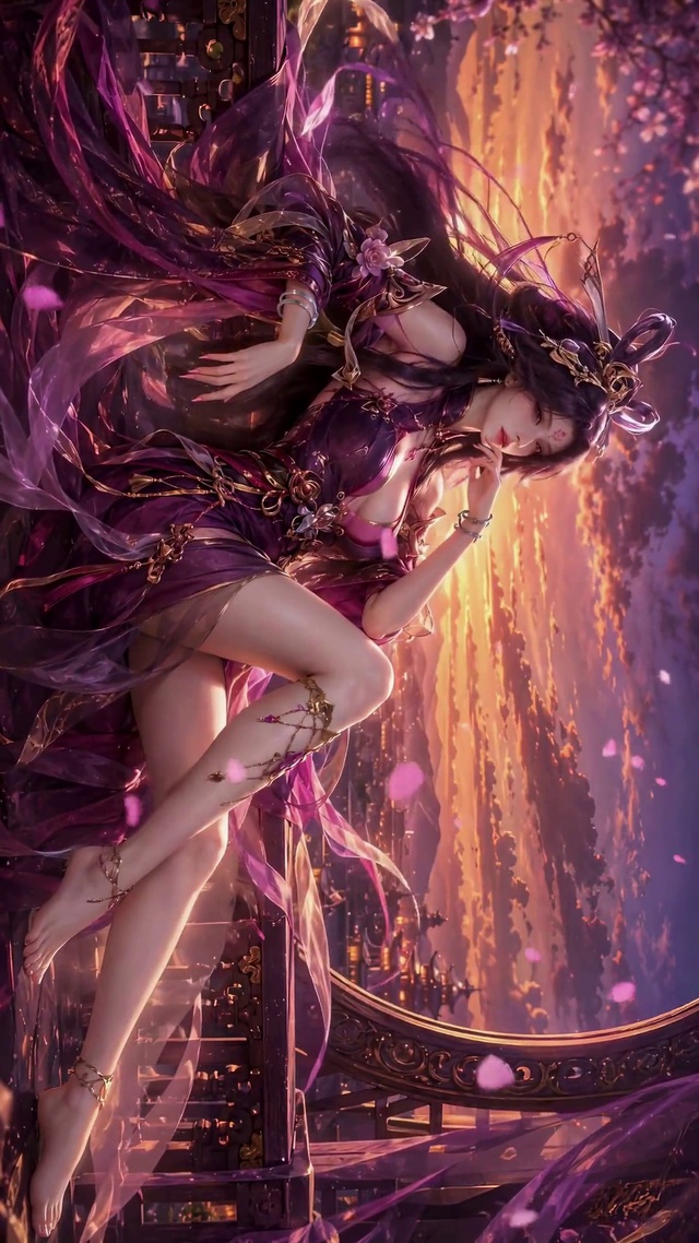 暮色古风紫裙美少女
