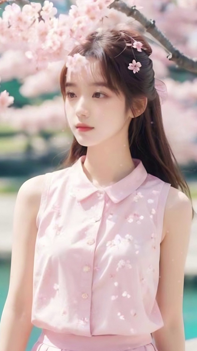樱花树下的美女