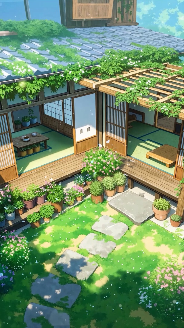 夏天木屋庭院