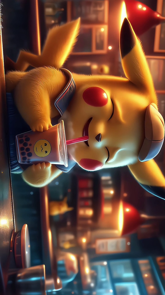 喝奶茶忧郁的皮卡丘4K