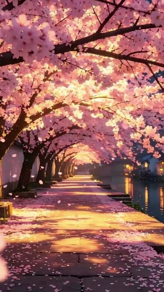 夜樱映水江南