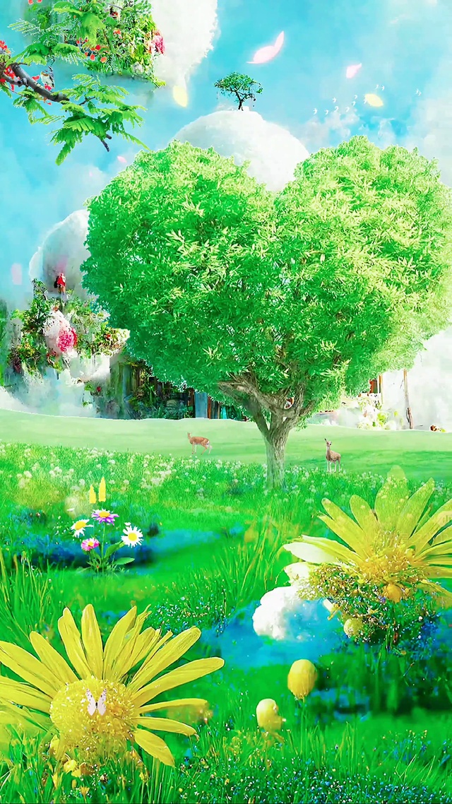 梦幻可爱绿色爱心树