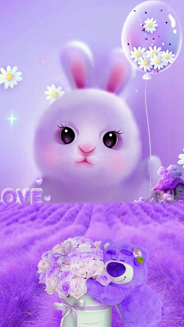 紫色浪漫气球兔兔
