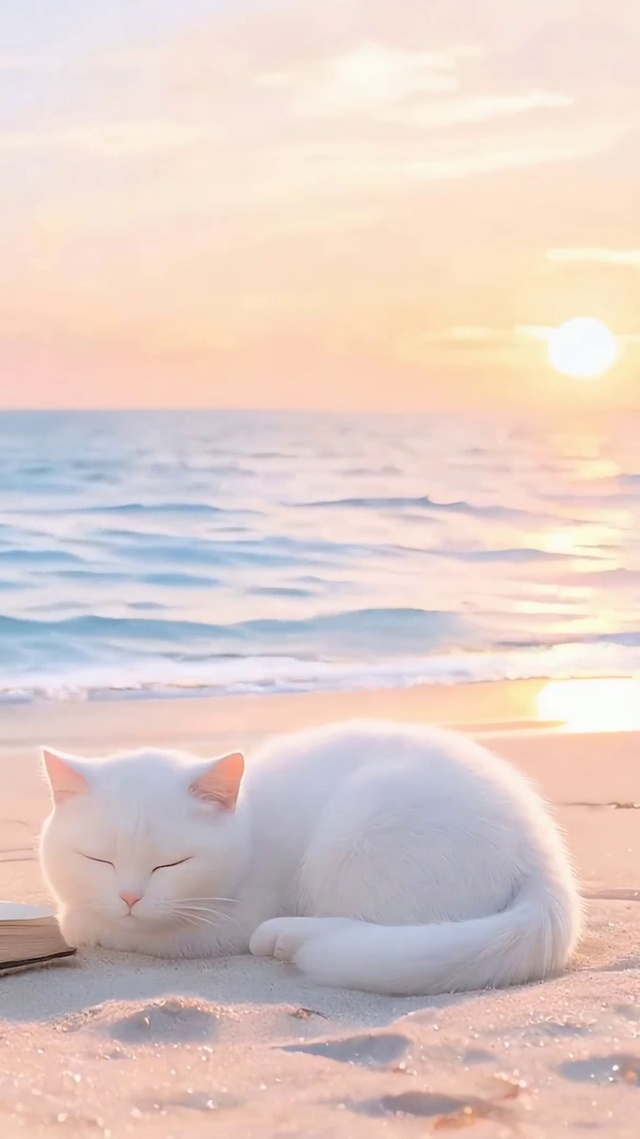 夕阳海景猫咪