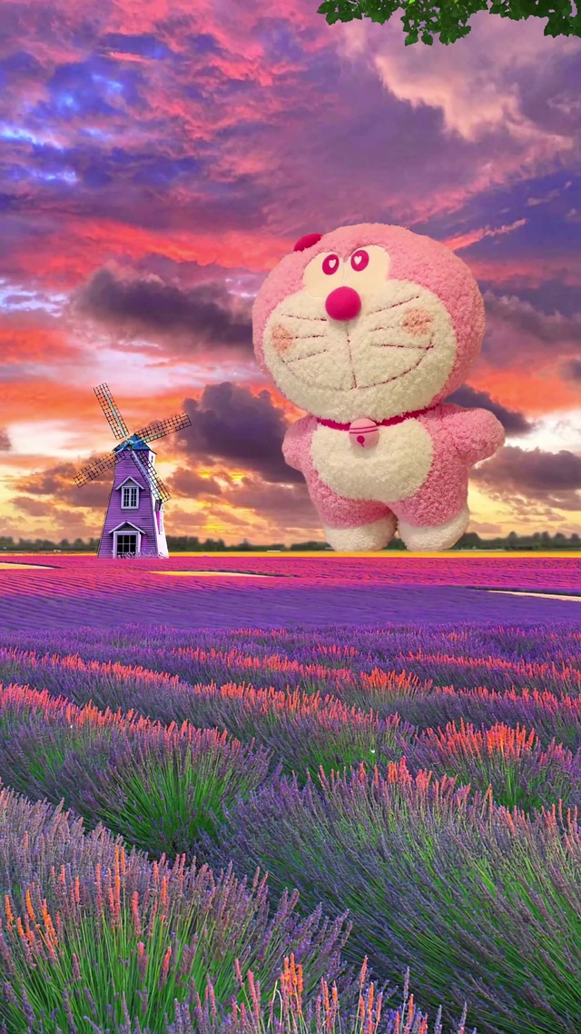 薰衣草 粉色哆啦A梦 手机壁纸