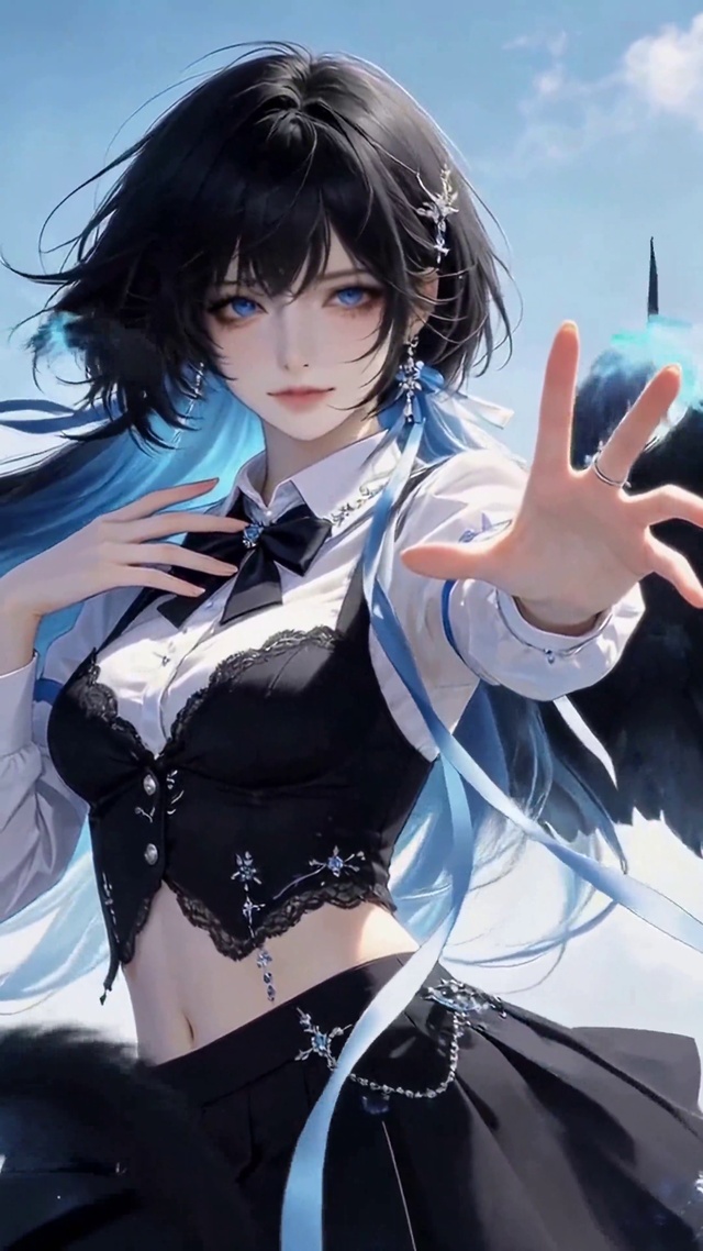黑翼蓝发二次元美少女