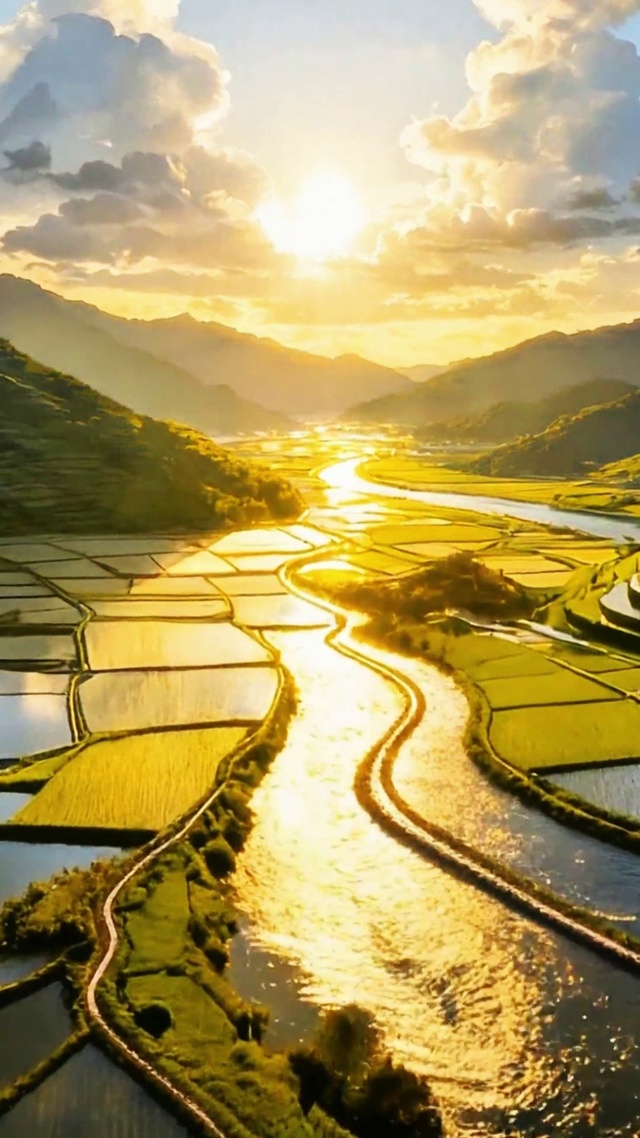 唯美夕阳小河4K