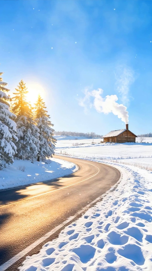 雪景树木房屋