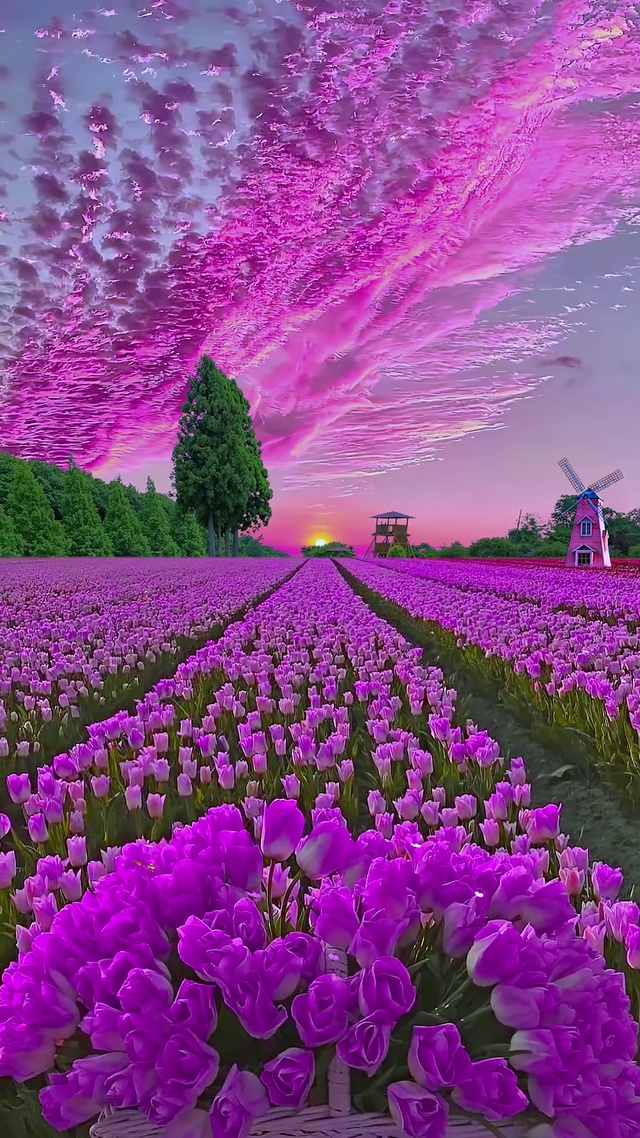 浪漫紫色郁金香花海