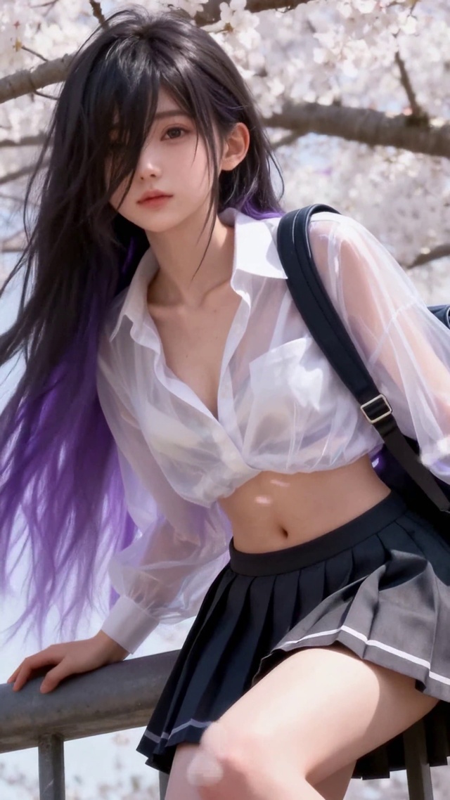 樱花树下猫与JK长腿少女的邂逅