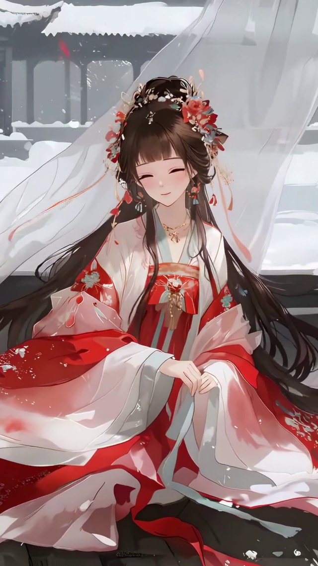 落雪红梅